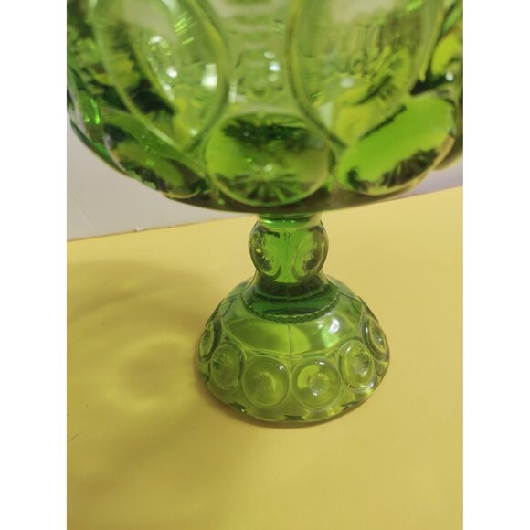 L.E. Smith Green Footed Compote Bowl Moon & Stars 6 5/8"H x 8"W - Picture 5 of 9